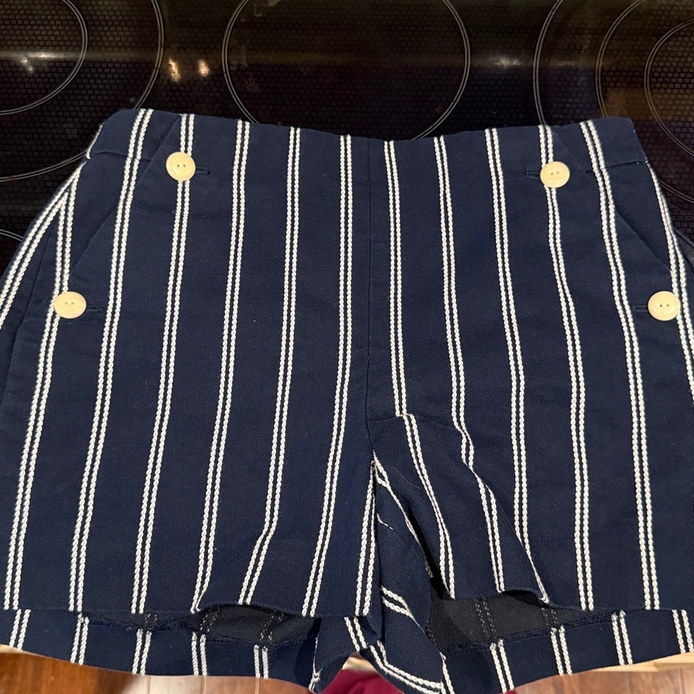 J crew Navy Striped Shorts with Button Accents